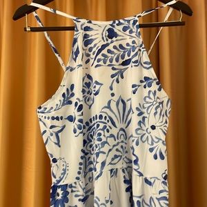 NWT Blue and White Square Neckline Maxi Dress